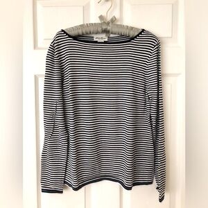 Eddie Bauer Lightweight Cotton Boat Neck Sweater Navy White Stripes Size M